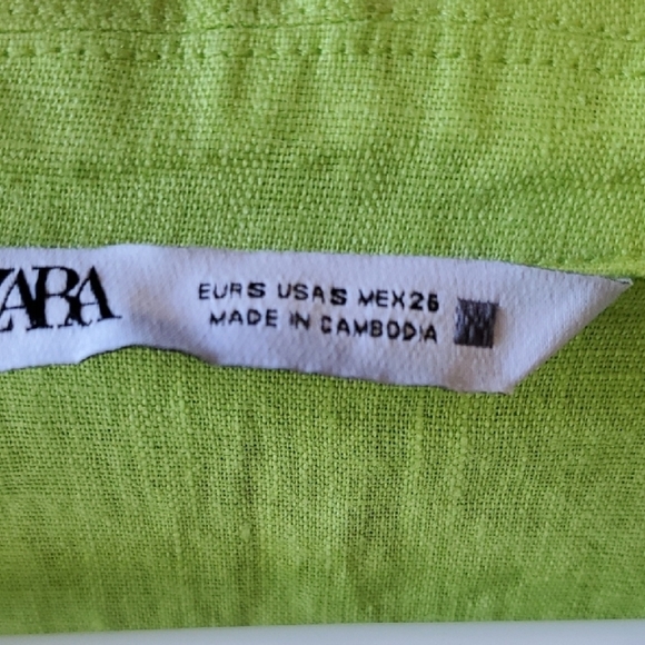 Zara Lime Green Relaxed Tie Front Blouse 100 Percent Linen Size Small - Picture 5 of 12